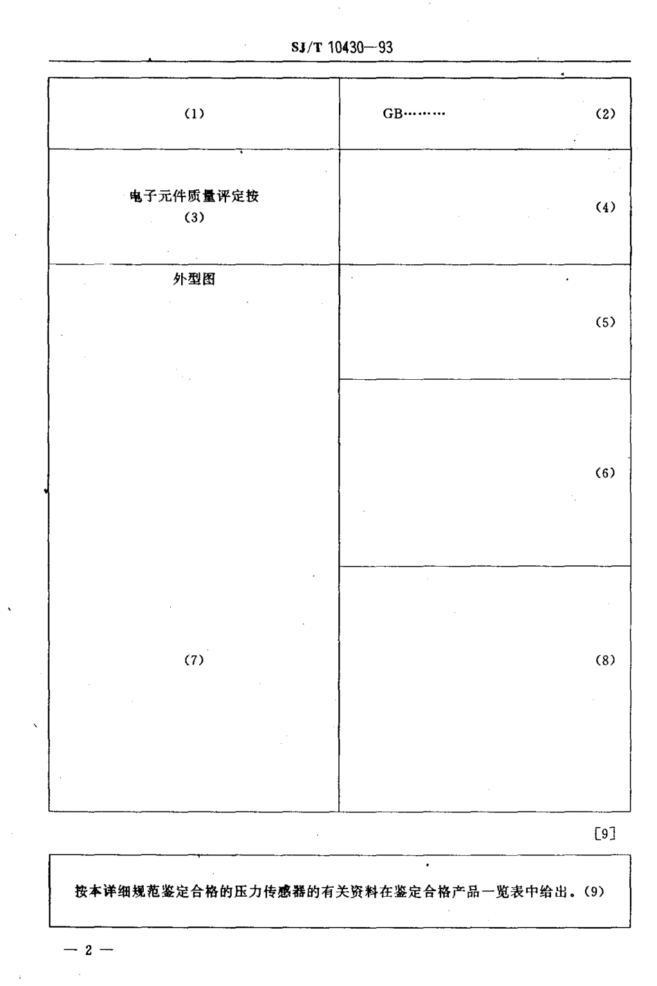 【电子行业军用标准】SJT 10430-1993 压阻式压力传感器空白详细规范评定水平E.pdf_第3页