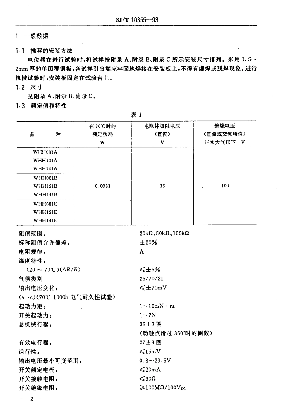 SJT 10355-1993 电子器件详细规范WHH081(121 141)型组合频道预调电位器 评定水平E.pdf_第3页