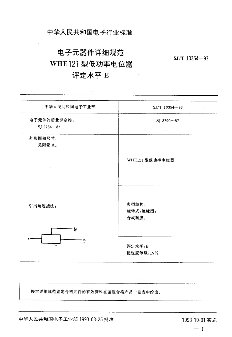 SJT 10354-1993 电子器件详细规范WHE121型低功率电位器 评定水平E.pdf_第2页