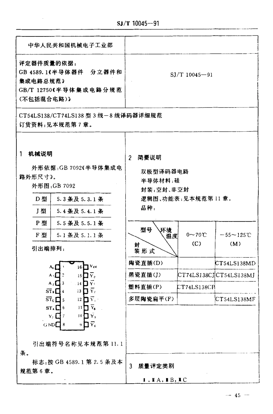 SJT 10045-1991 电子元器件详细规范 半导体集成电路CT54LS138／CT742S138型3线-8线译码器.pdf_第3页