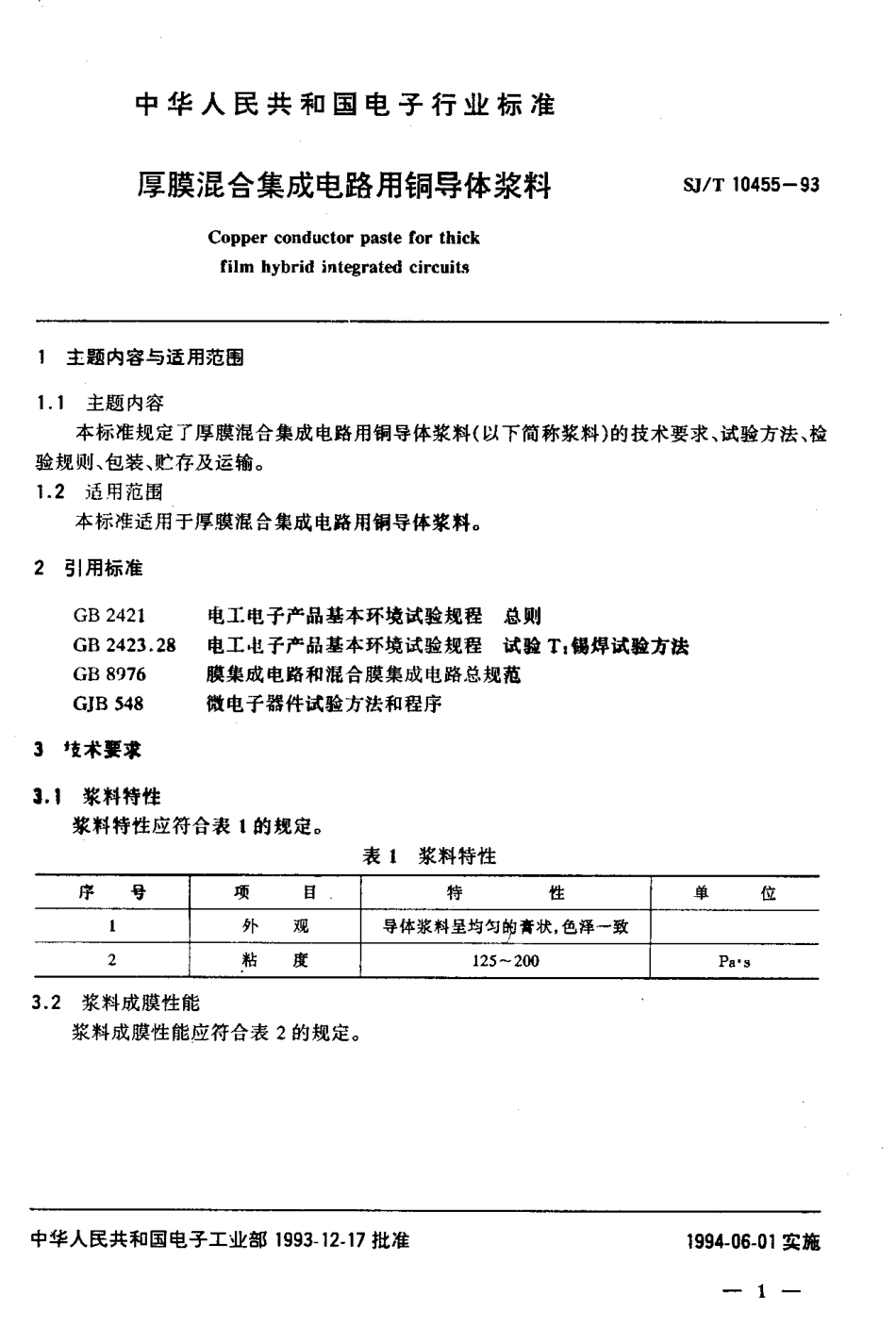 【电子行业军用标准】SJT 10455-1993 厚膜混合集成电路用铜导体浆料.pdf_第2页