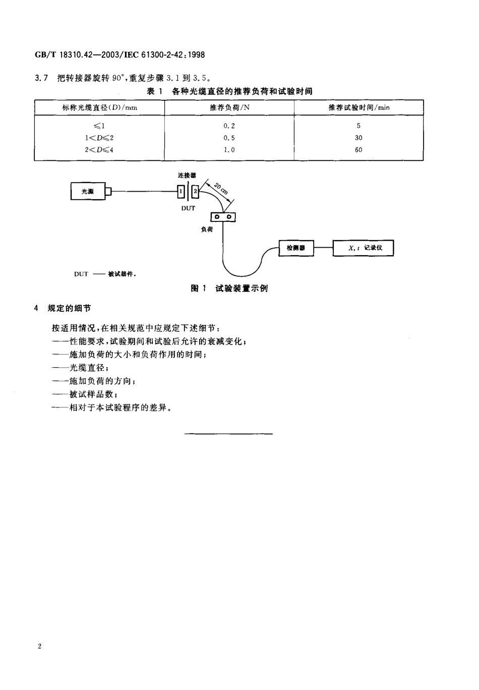 GBT 18310.42-2003 纤维光学互连器件和无源器件 基本试验和测量程序 第2-42部分 试验-连接器的静态端部负荷.pdf_第3页