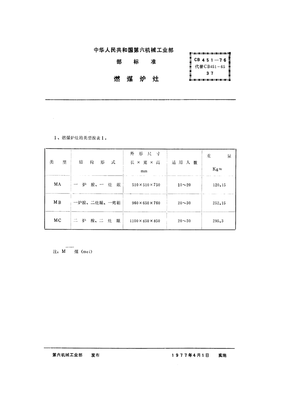 CB 451-1976 燃煤炉灶.pdf_第1页