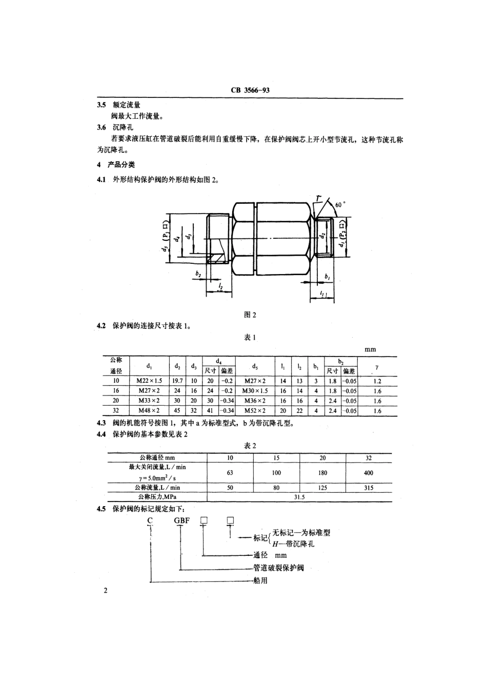 CB 3566-1993 船用液压管道破裂保护阀.pdf_第3页