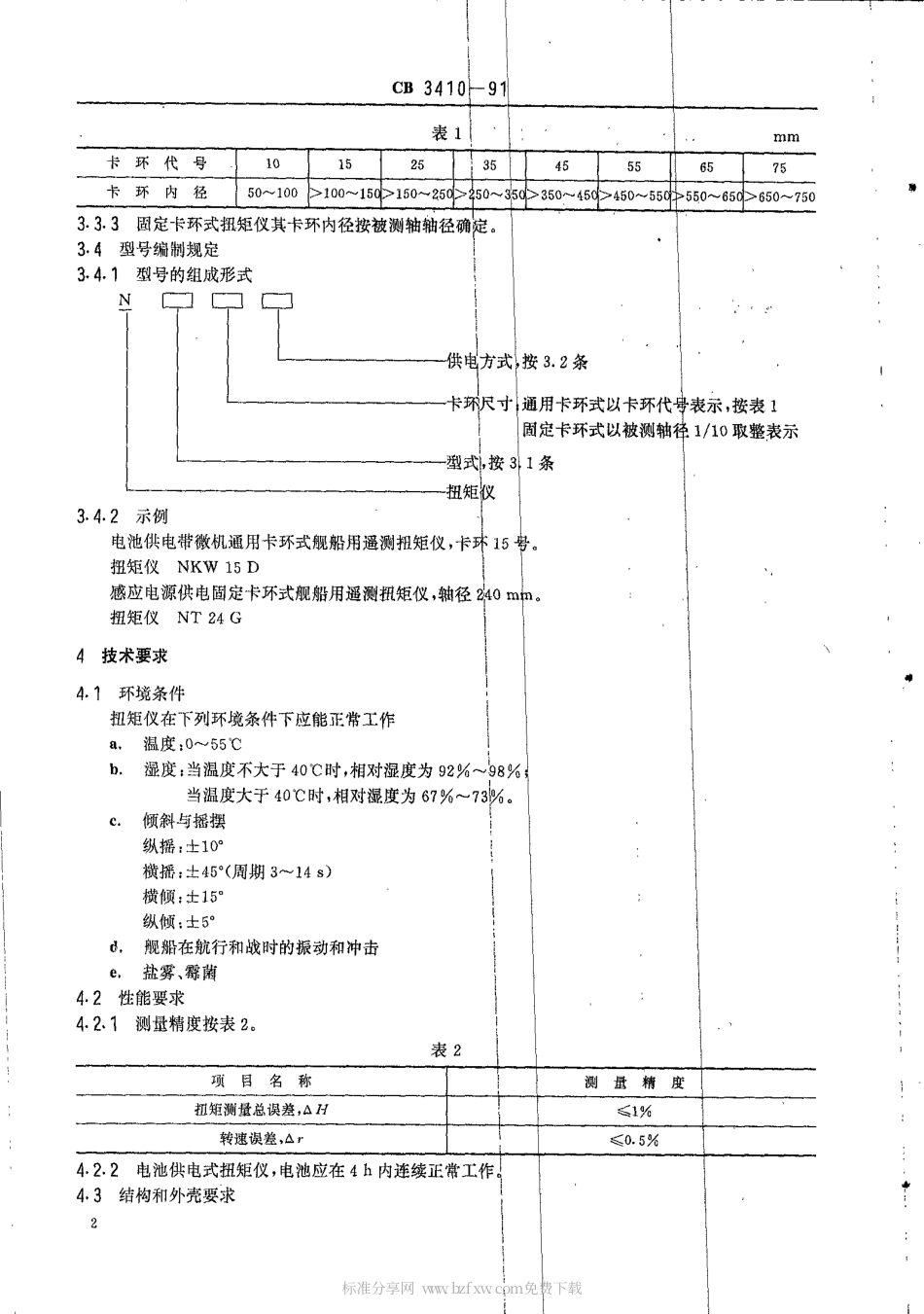 CB 3410-1991 船舰用遥测扭矩仪.pdf_第2页