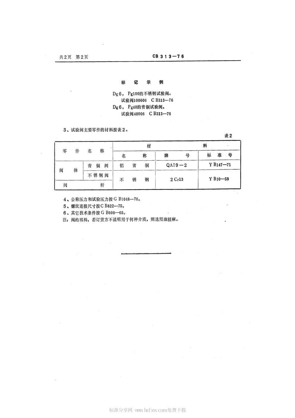 CB 313-1976 外螺纹试验阀.pdf_第2页