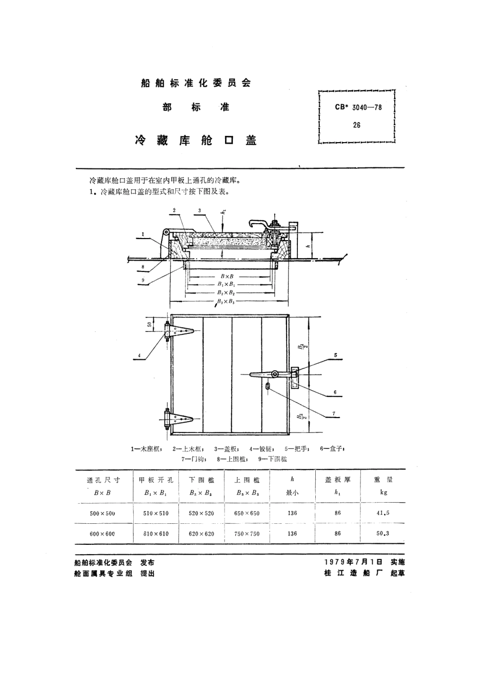 CB 3040-1978 冷藏库舱口盖.pdf_第1页