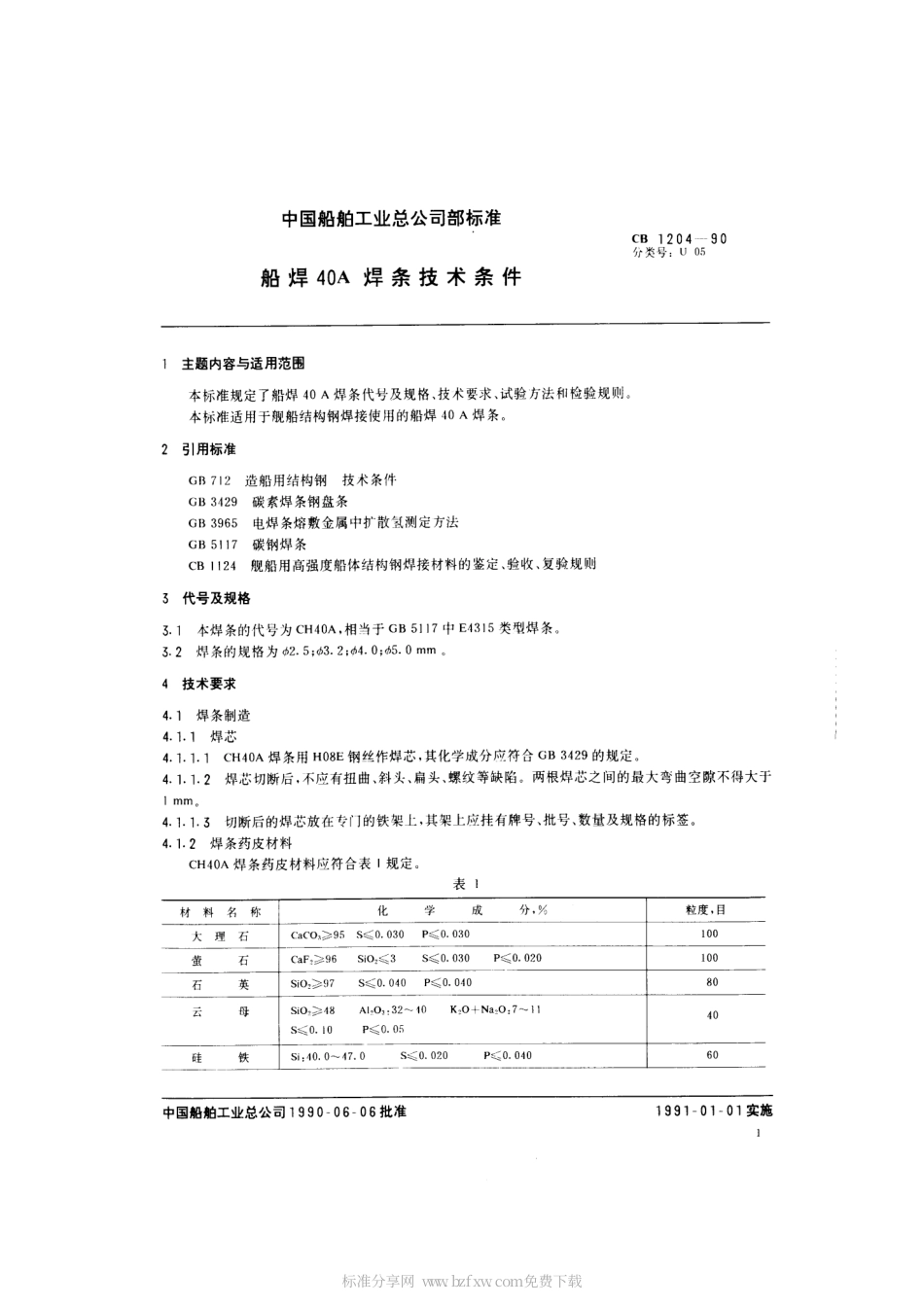 CB 1204-1990 船焊40A焊条技术条件.pdf_第2页