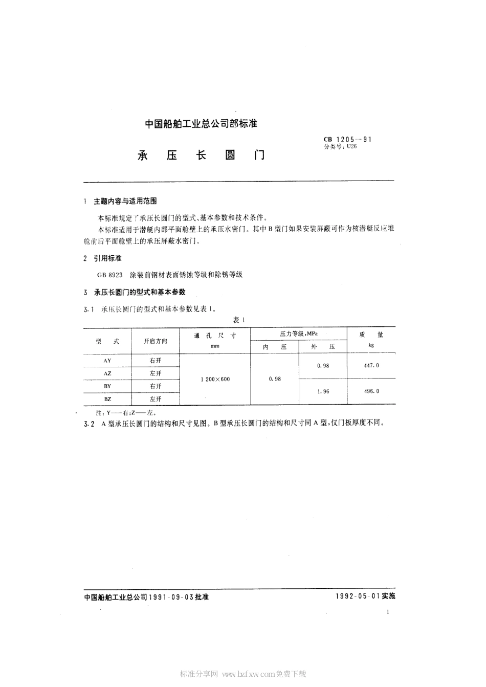 CB 1205-1991 承压长圆门.pdf_第2页