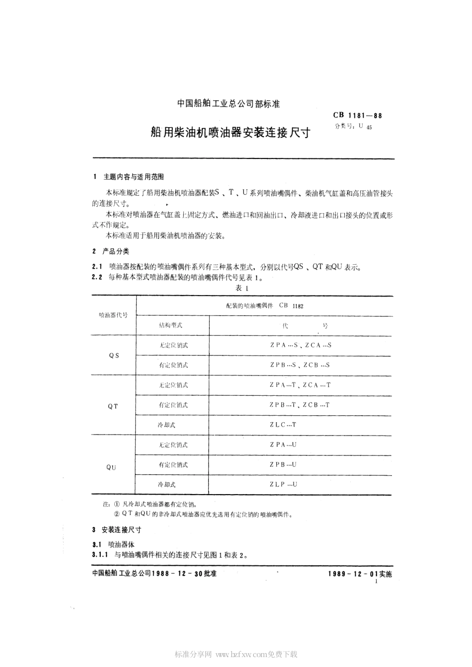 CB 1181-1988 船用柴油机喷油器安装连接尺寸.pdf_第2页