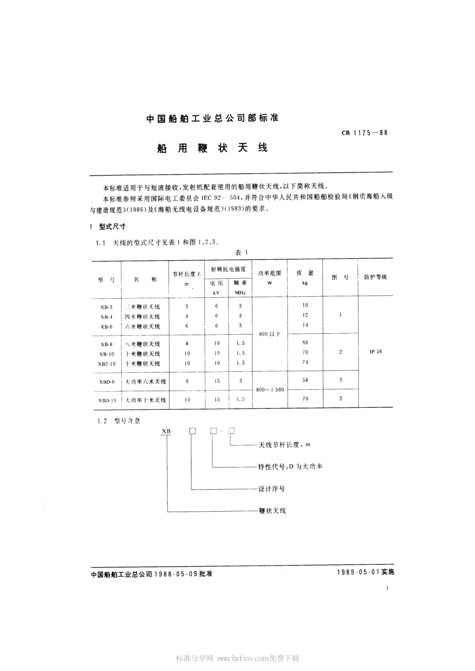 CB 1175-1988 船用鞭状天线.pdf_第2页