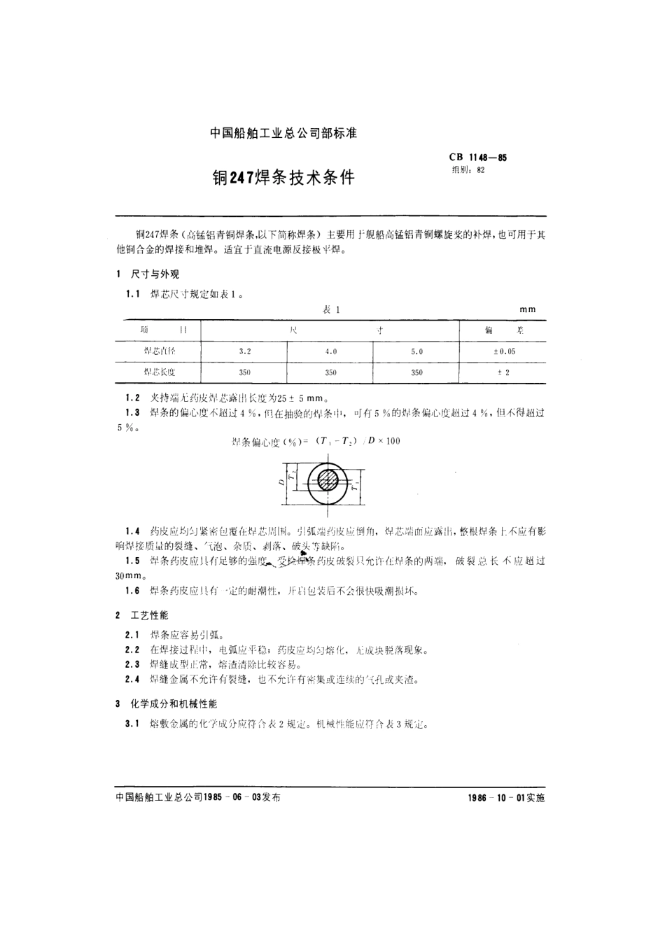 CB 1148-1985 铜247焊条技术条件.pdf_第1页