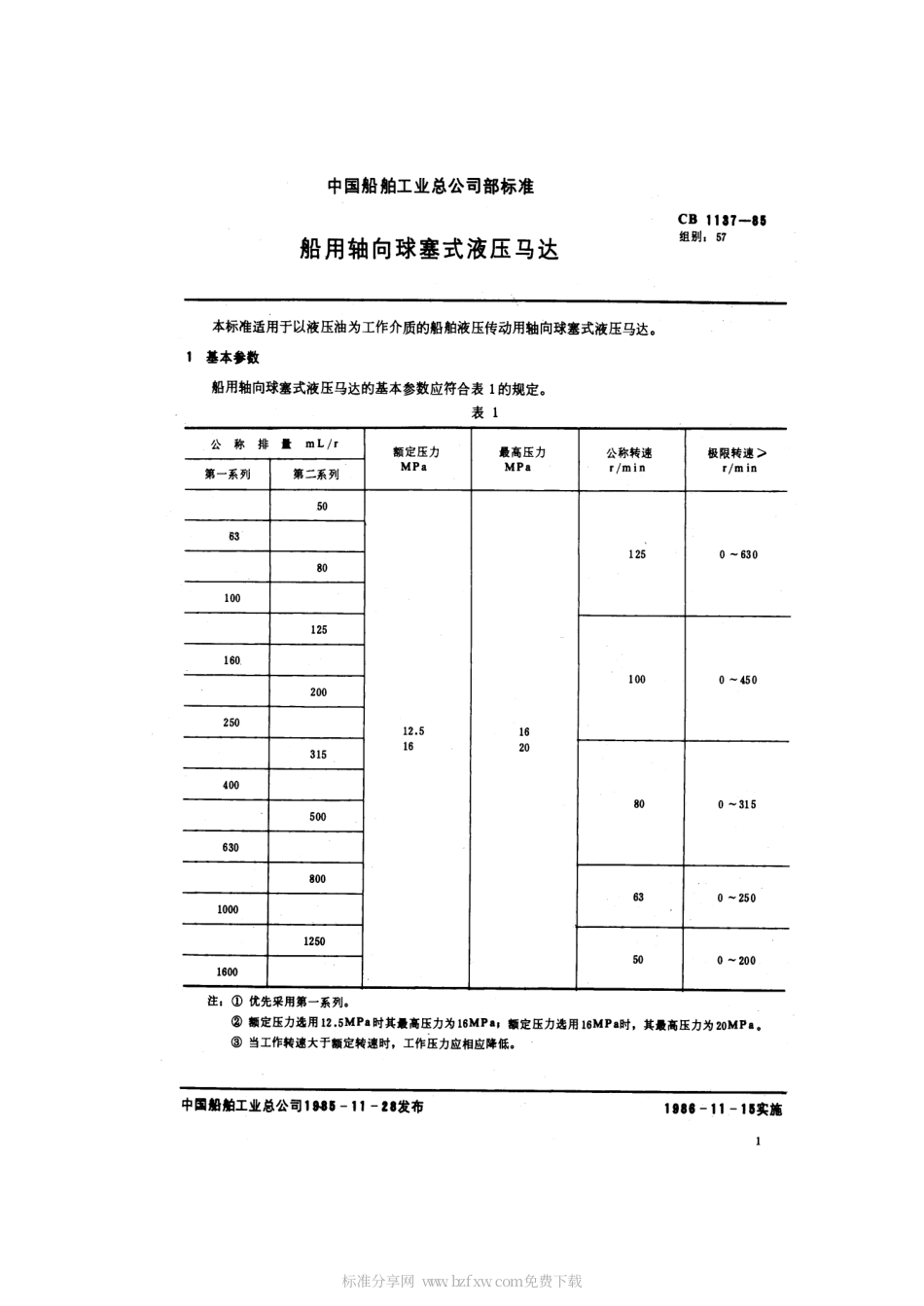 CB 1137-1985 船用轴向球塞式液压马达.pdf_第2页