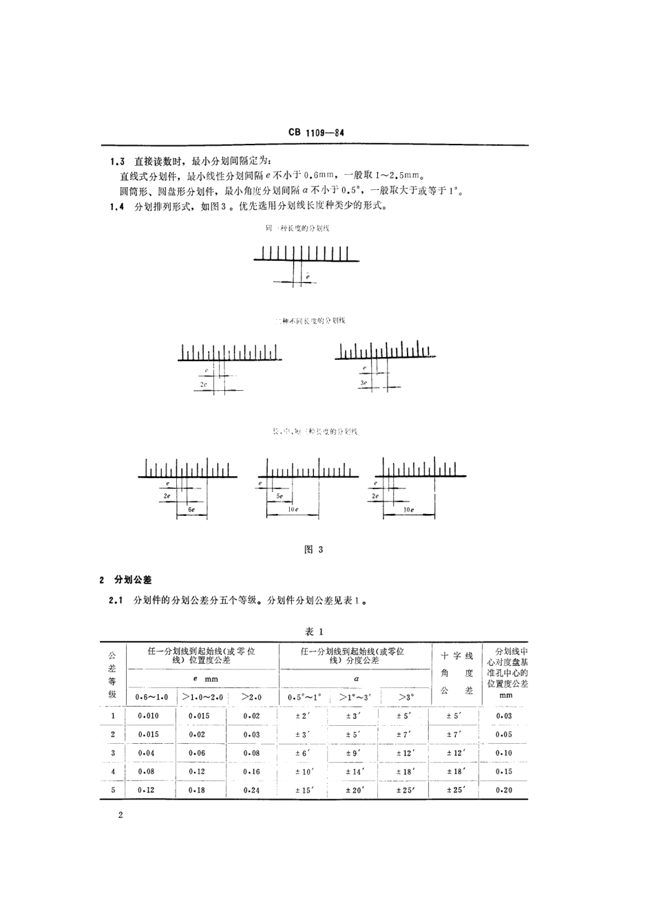 CB 1109-1984 船用仪器分划件分划公差.pdf_第3页