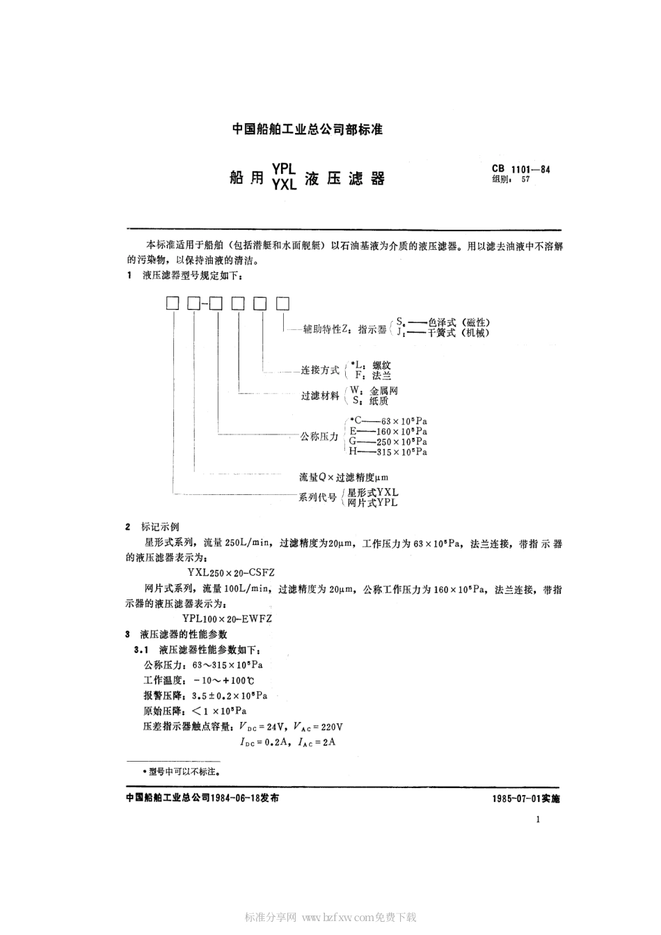 CB 1101-1984 船用YPL YXL液压滤器.pdf_第2页