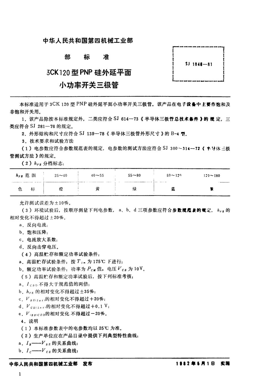 【电子行业军用标准】SJ 1846-1981 3CK120型PNP硅外延平面小功率开关三极管.pdf_第1页