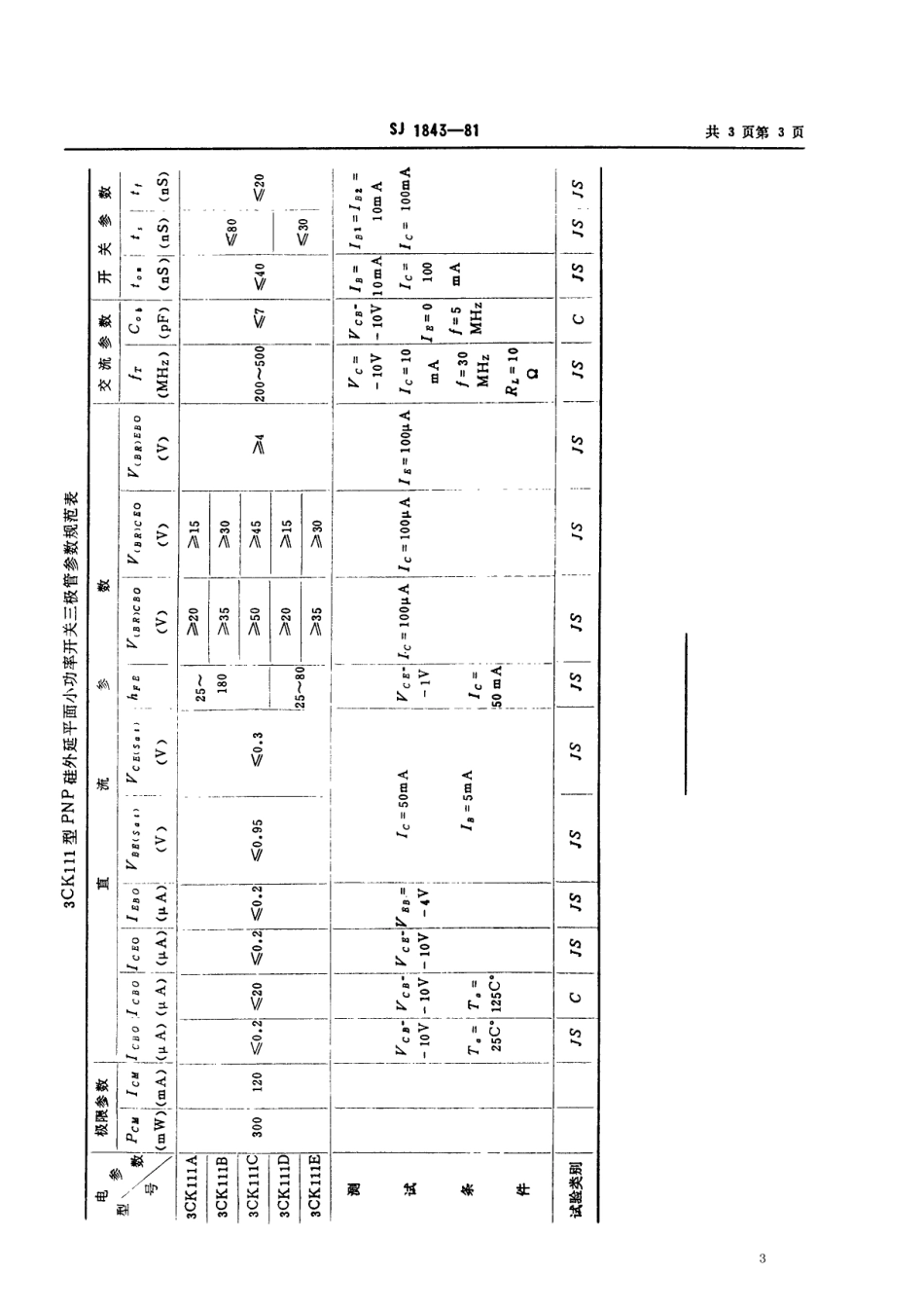 【电子行业军用标准】SJ 1843-1981 3CK111型PNP硅外延平面小功率开关三极管.pdf_第3页
