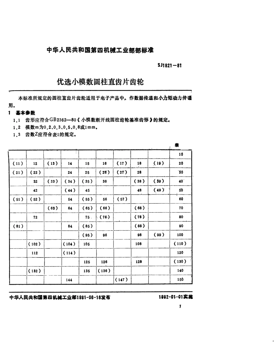 【电子行业军用标准】SJ 1821-1981 优选小模数圆柱直齿片齿轮.pdf_第2页