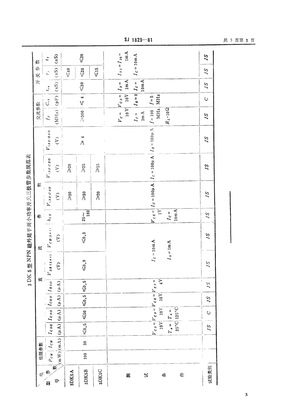 【电子行业军用标准】SJ 1829-1981 3DK5型NPN硅外延平面小功率开关三极管.pdf_第3页