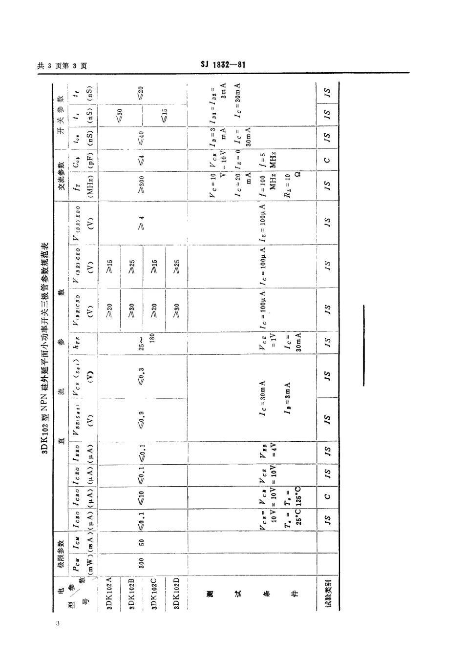 【电子行业军用标准】SJ 1832-1981 3DK102型NPN硅外延平面小功率开关三极管.pdf_第3页