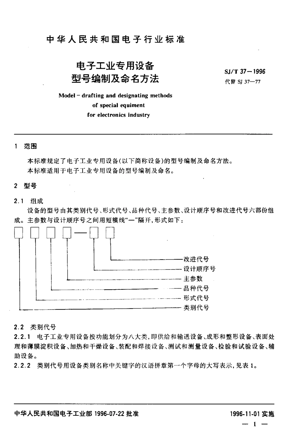 【电子行业军用标准】SJT 37-1996 电子工业专用设备型号编制及命名方法.pdf_第3页