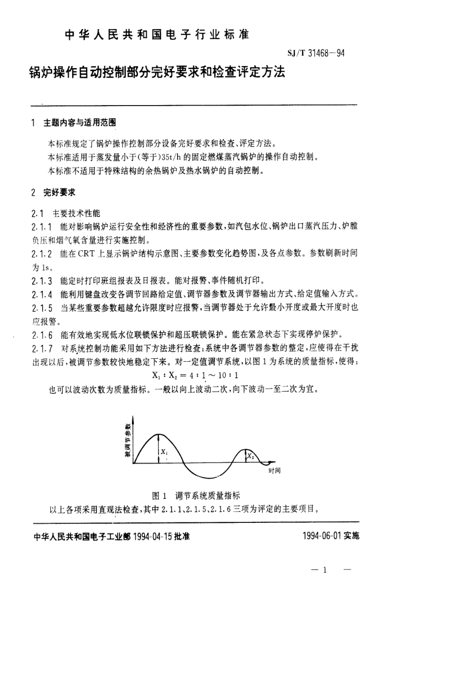 【电子行业军用标准】SJT 31468-1994 锅炉操作自控部分完好要求和检查评定方法.pdf_第1页