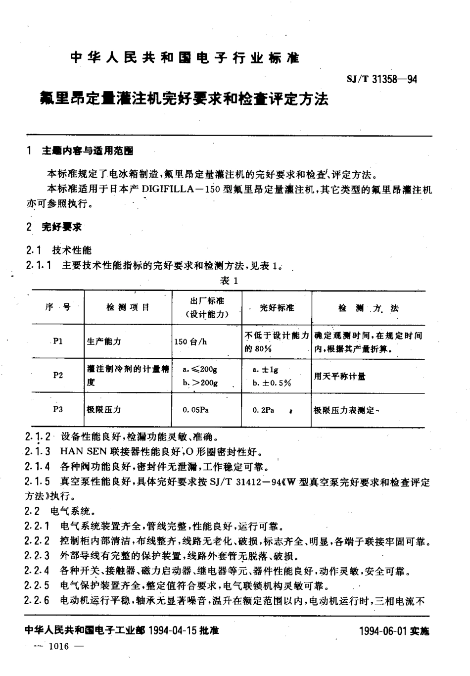 【电子行业军用标准】SJT 31358-1994 氟里昂定量灌注机完好要求和检查评定方法.pdf_第3页