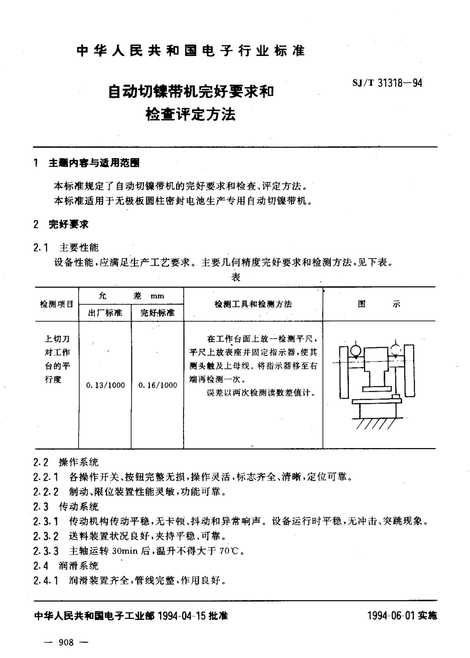 【电子行业军用标准】SJT 31318-1994 自动切镍带机完好要求和检查评定方法.pdf_第3页