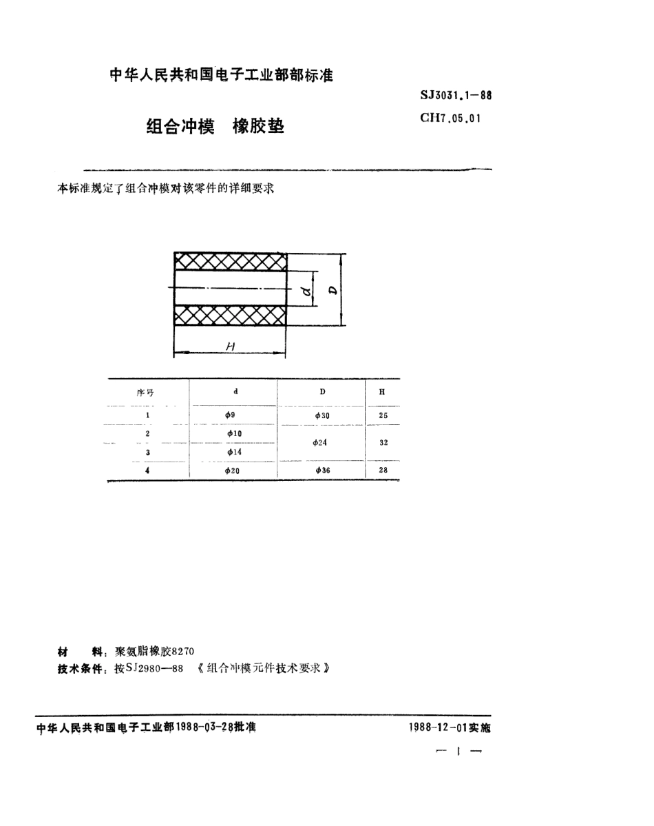 SJ 3031.1-1988 组合冲模 橡胶垫.pdf_第1页