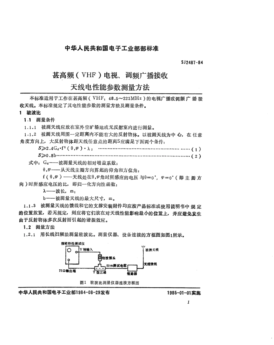 SJ 2487-1984 甚高频(VHF)电视、调频广播接收天线电性能测量方法.pdf_第2页