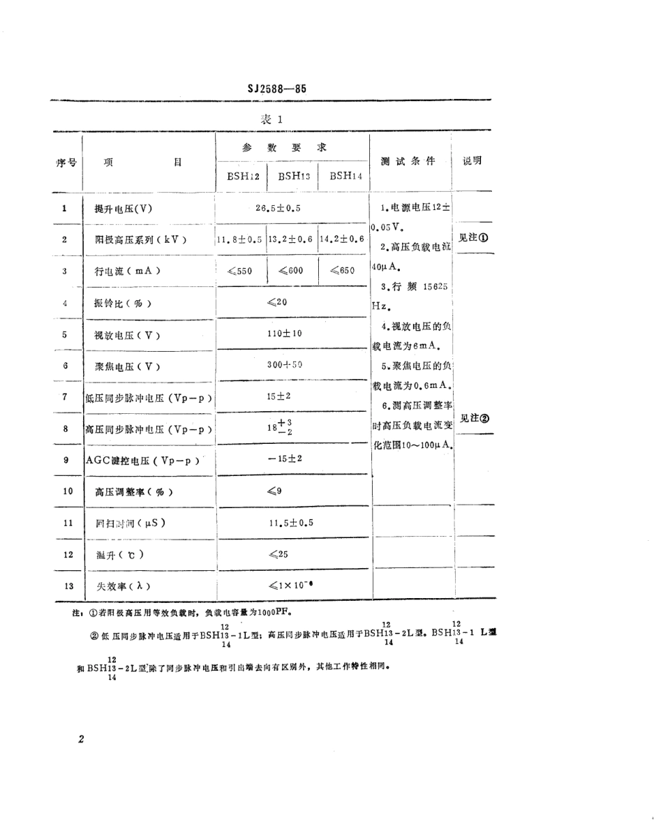 SJ 2588-1985 BSH12～14-1L型、BSH12～14-2L型一体化回扫变压器.pdf_第3页