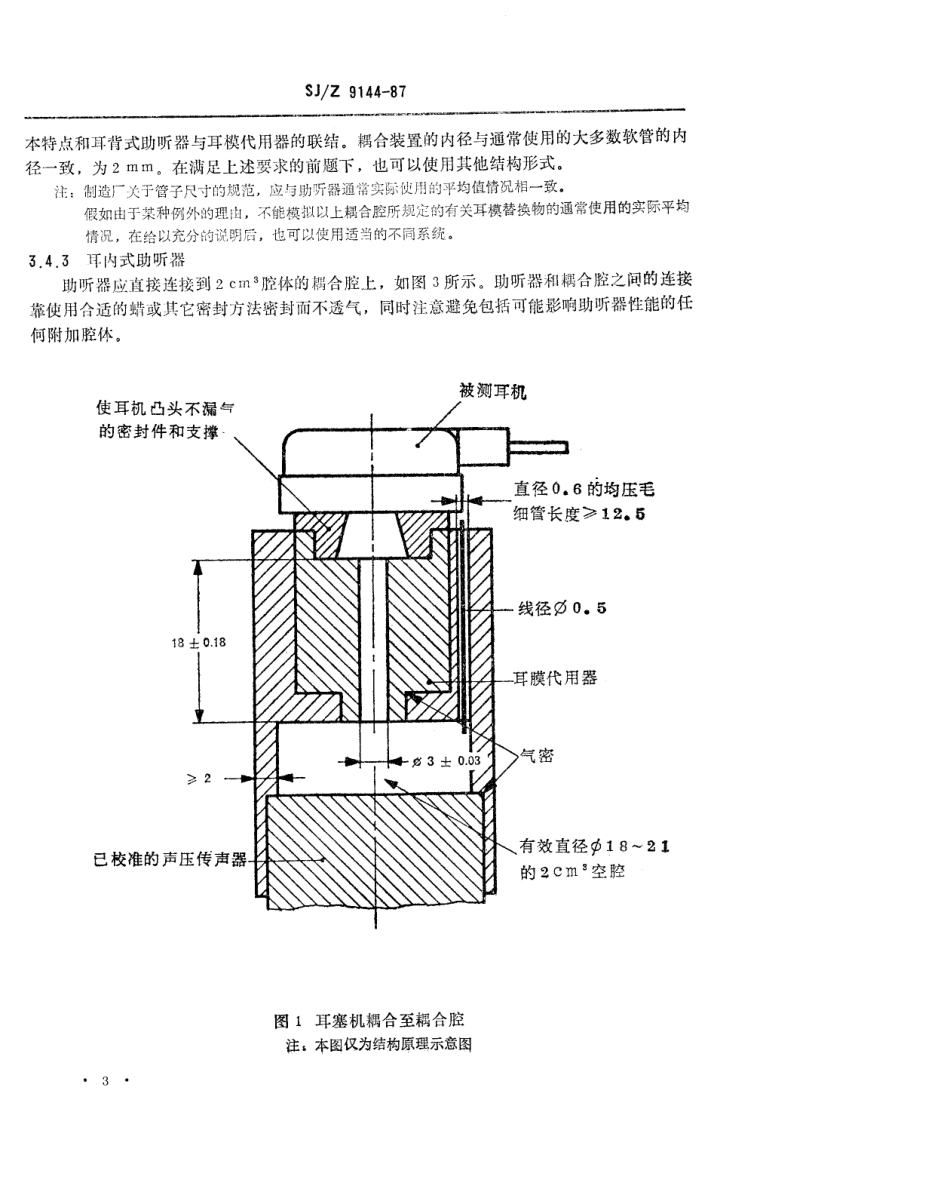 【电子行业军用标准】SJZ 9144-1987 测量助听器耳塞机用IEC参考耦合腔.pdf_第3页
