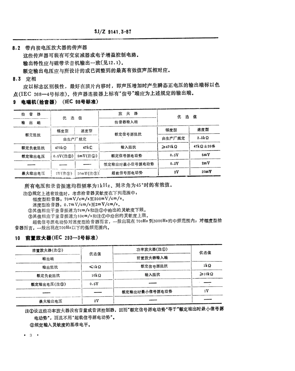【电子行业军用标准】SJZ 9141.3-1987 视听、视频和电视设备与系统 第4部分 系统中设备互连的优选配接值.pdf_第3页