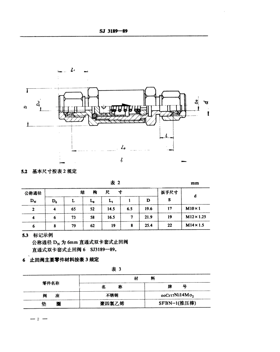 SJ 3189-1989 管路用双卡套式止回阀.pdf_第2页