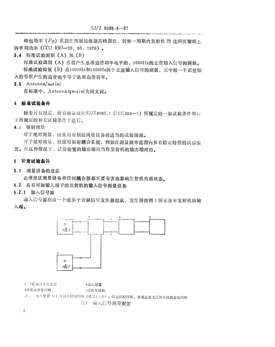 【电子行业军用标准】SJZ 9095.4-1987 移动业务无线设备的测量方法 第四部分 单边带发射机(A3A、A3H或A3J).pdf_第2页