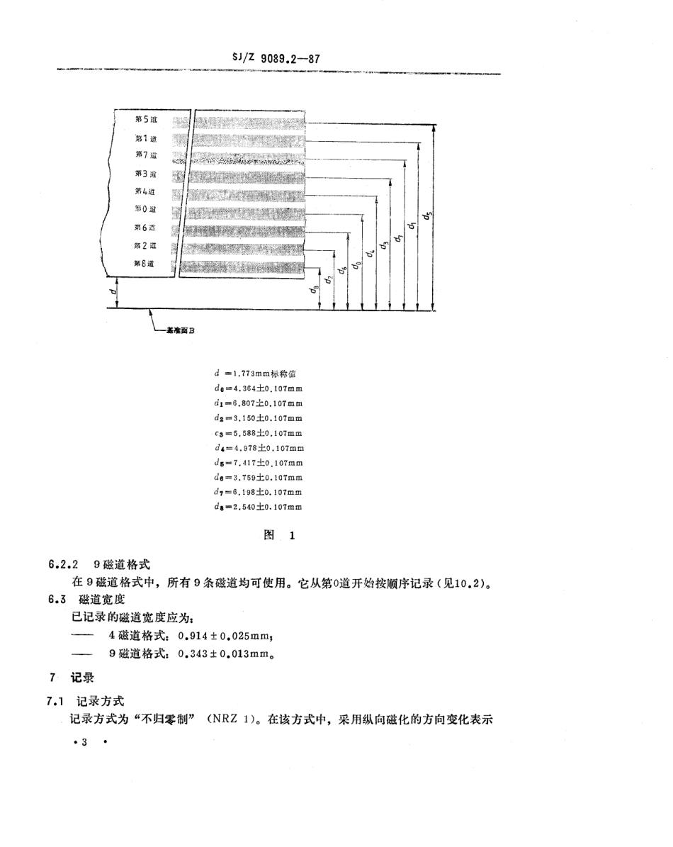 【电子行业军用标准】SJZ 9089.2-1987 信息处理-数据交换用6.30mm宽,密度为394磁通翻转／毫米,39字符／毫米,成组编码记录的盒式磁带 第2部分 流带方式.pdf_第3页