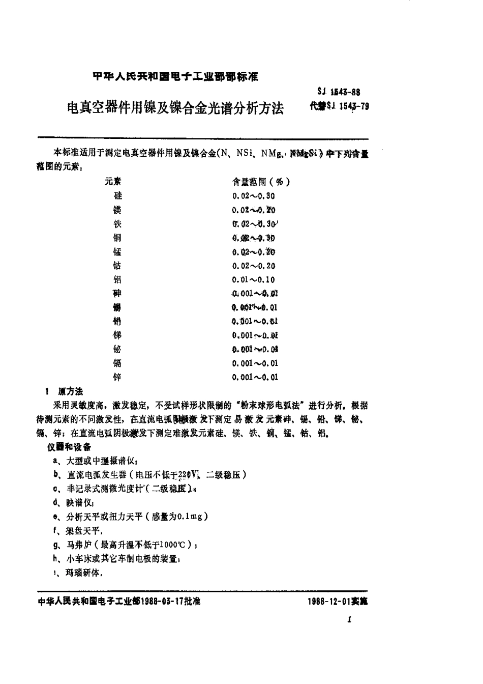 【电子行业军用标准】SJ 1543-1988 电真空器件用镍及镍合金光谱分析方法.pdf.pdf_第2页