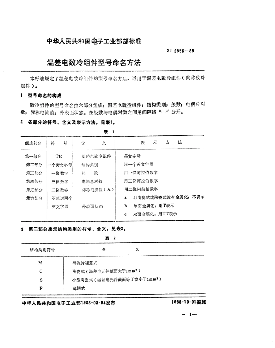 SJ 2856-1988 温差电致冷组件型号命名方法.pdf_第1页