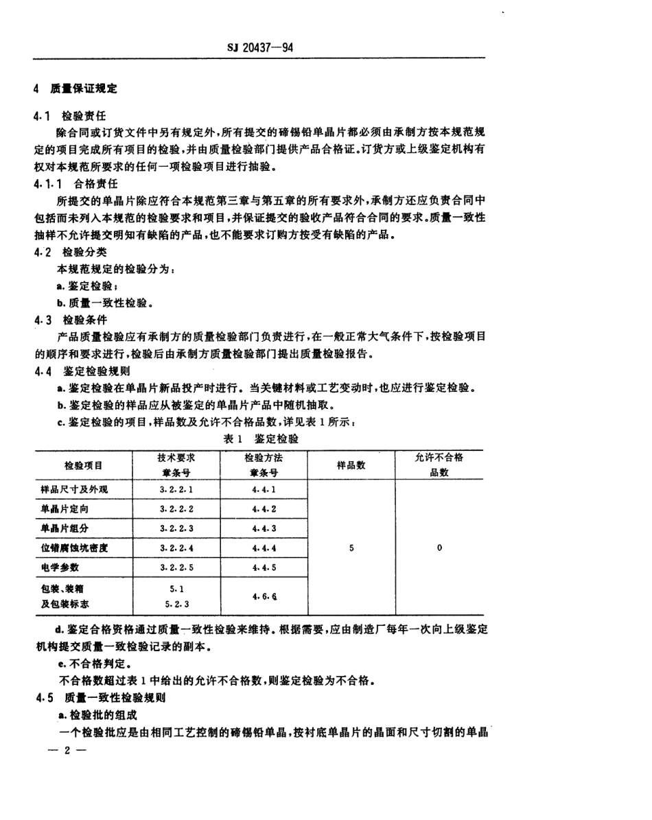 【电子行业军用标准】SJ 20437-1994 红外探测器用碲锡铅晶片规范.pdf_第3页