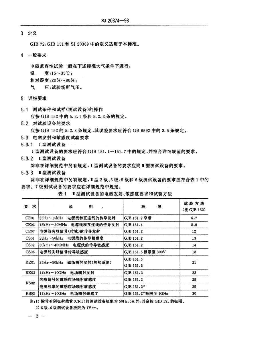 【电子行业军用标准】SJ 20374-1993 军用电子测试设备通用规范电磁兼容性要求和试验方法.pdf_第2页