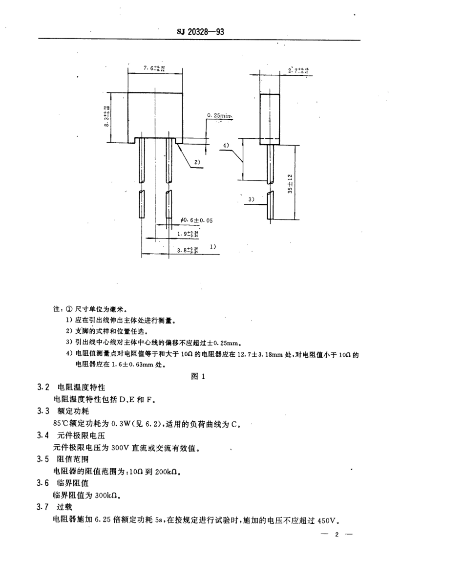 【电子行业军用标准】SJ 20328-1993 RJK724型有可靠性指标的精密金属膜或箔固定电阻器详细规范.pdf_第2页