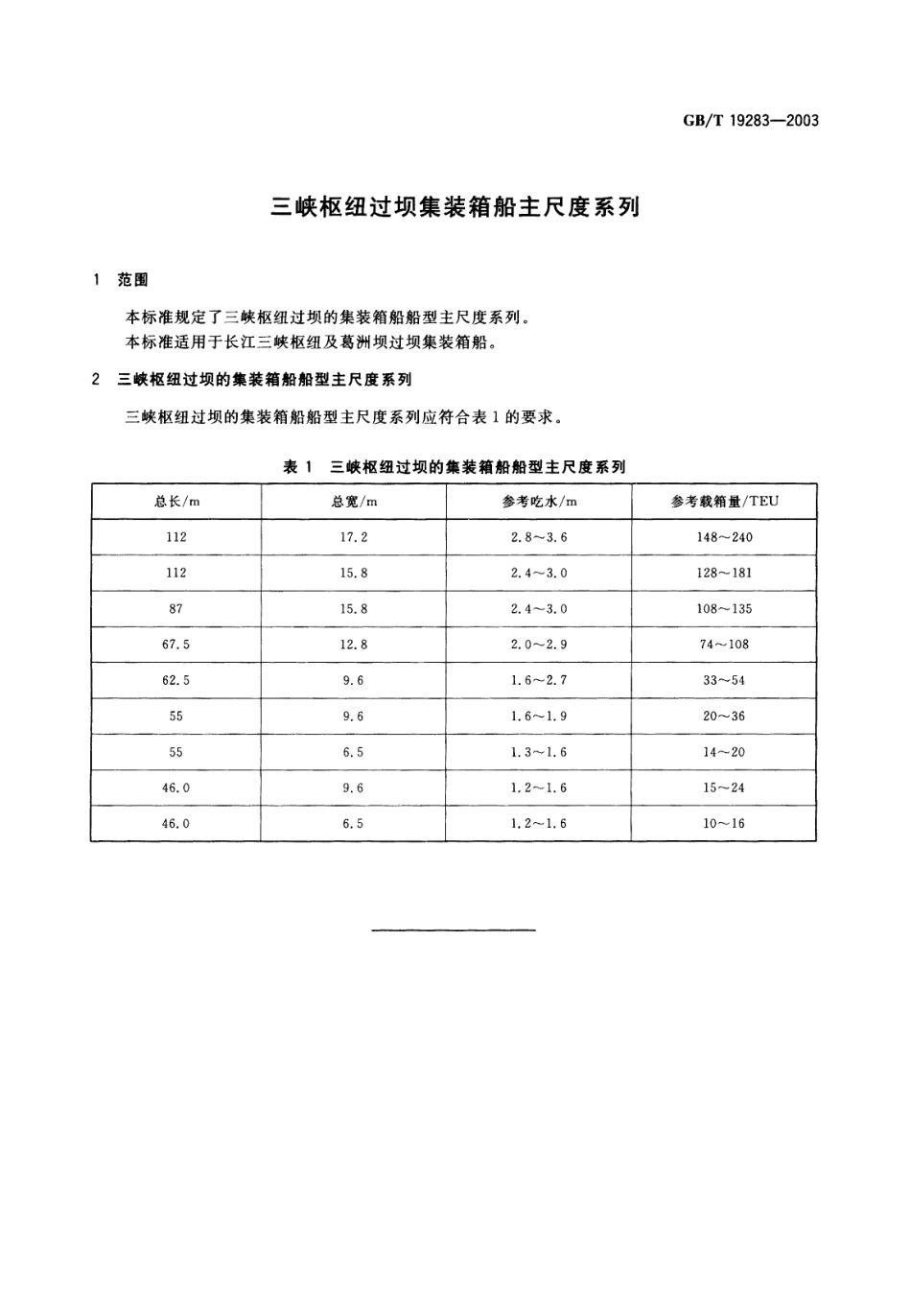 GBT 19283-2003 三峡枢纽过坝集装箱船主尺度系列.pdf_第3页