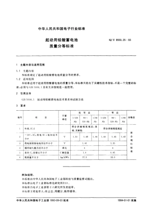【电子行业军用标准】SJT 9550.25-1993 起动用铅酸蓄电池质量分等标准.pdf