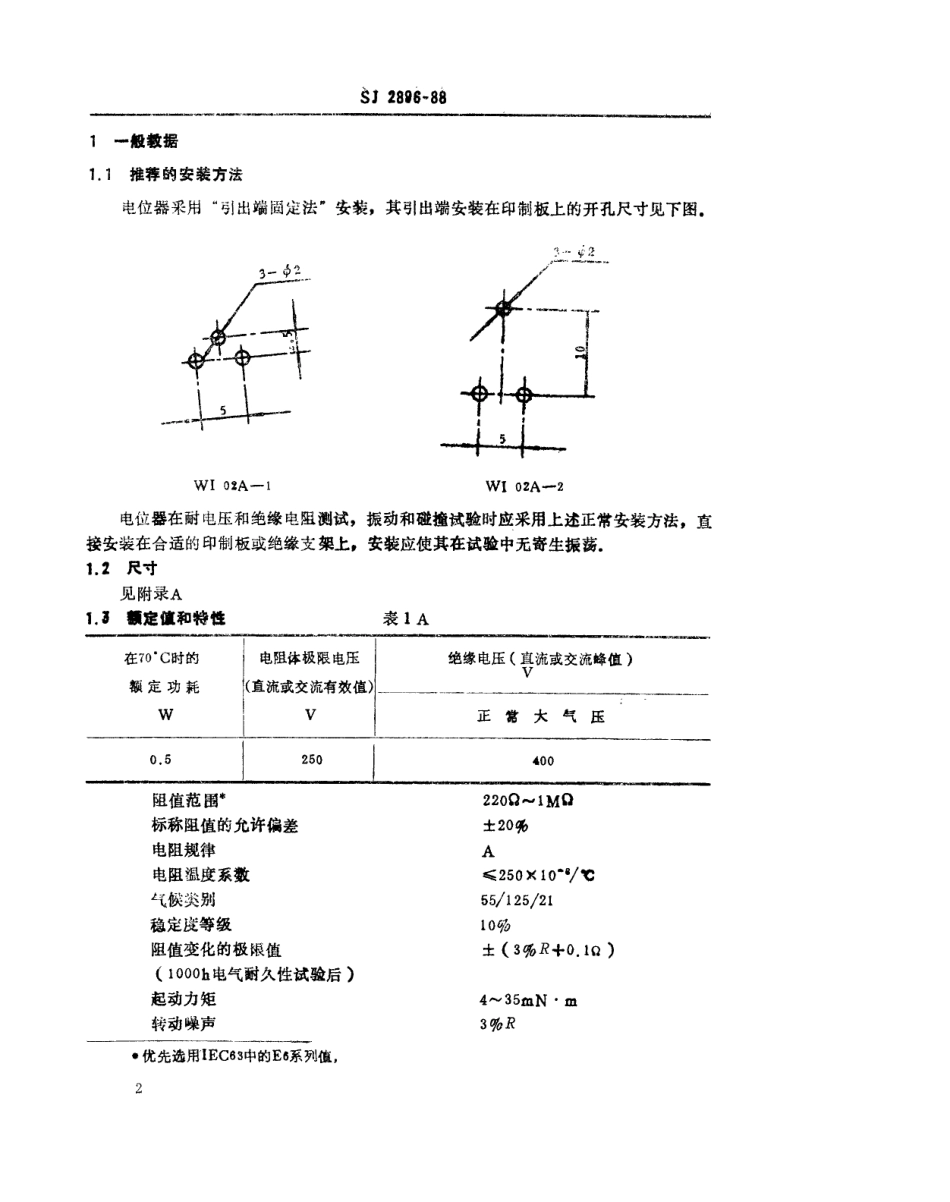 SJ 2896-1988 电子元器件详细规范：WI02A型预调电位器 评定水平E.pdf_第2页