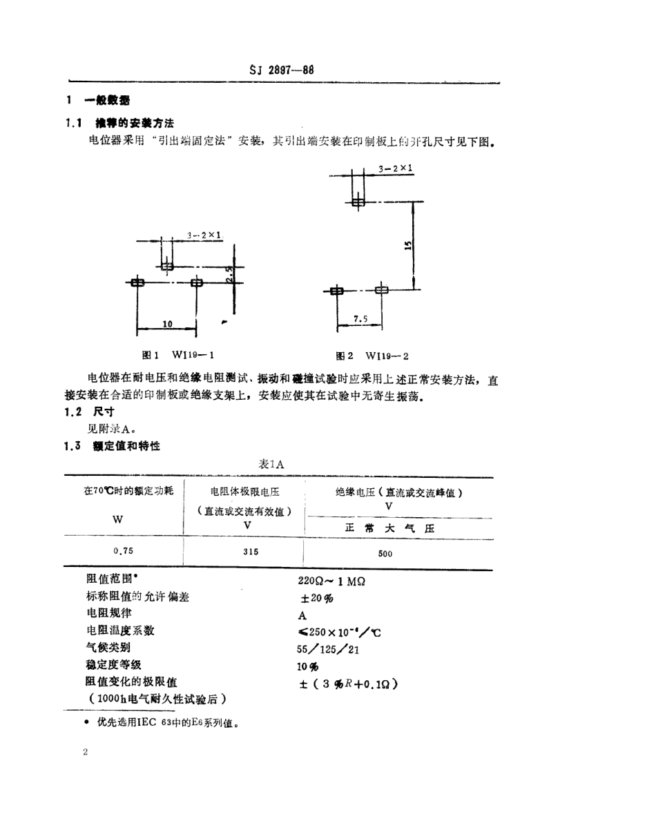 SJ 2897-1988 电子元器件详细规范：WI19型预调电位器 评定水平E.pdf_第2页