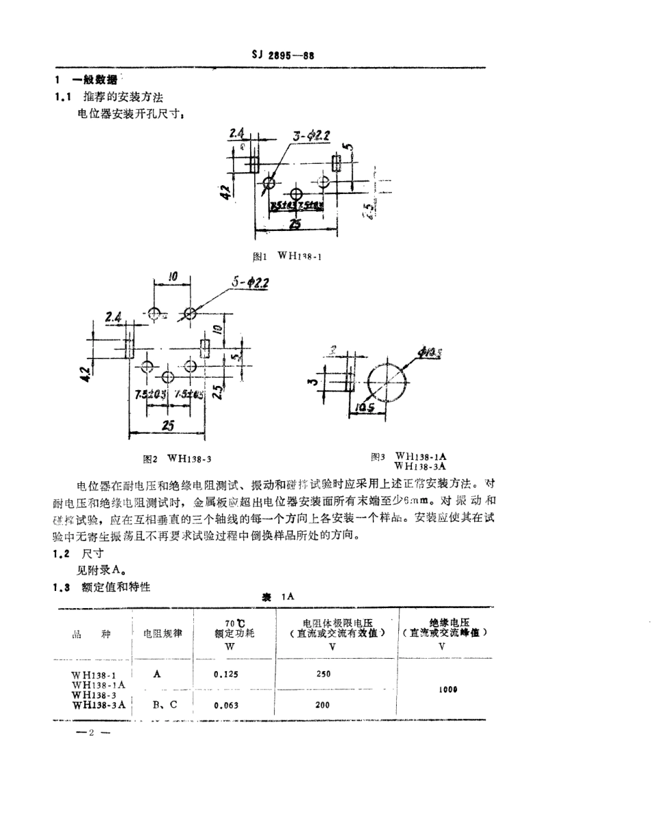 SJ 2895-1988 电子元器件详细规范 WH138型低功率电位器 评定水平E.pdf_第2页