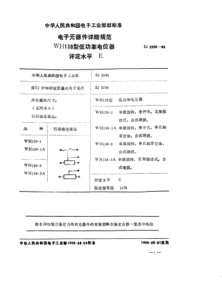 SJ 2895-1988 电子元器件详细规范 WH138型低功率电位器 评定水平E.pdf