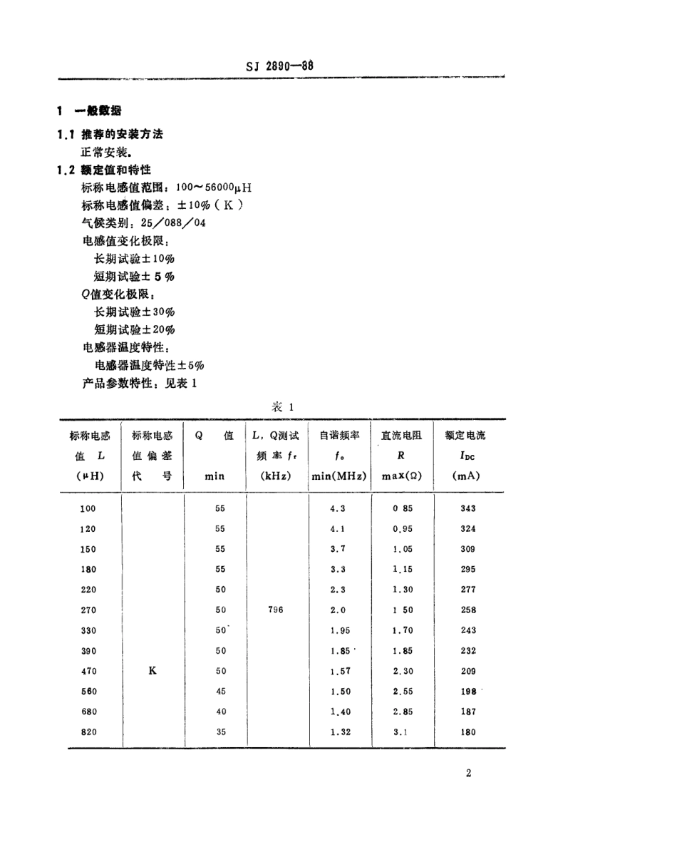 SJ 2890-1988 电子元器件详细规范 电子设备用LGA0909型固定电感器 评定水平A.pdf_第2页