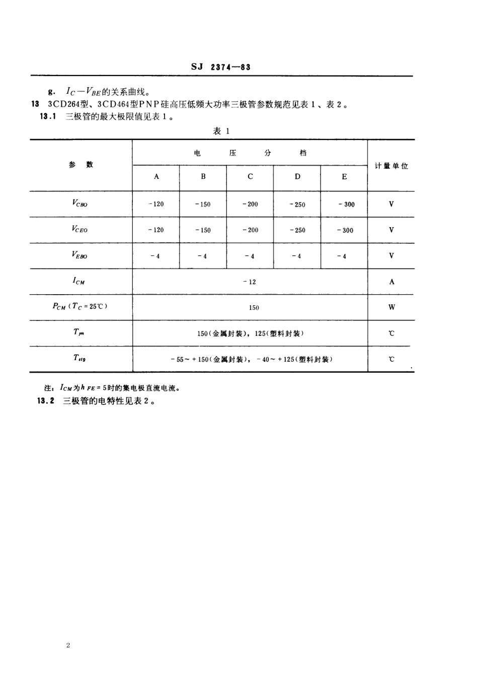 SJ 2374-1983 3CD264型、3CD464型PNP硅高压低频大功率三极管.pdf_第2页