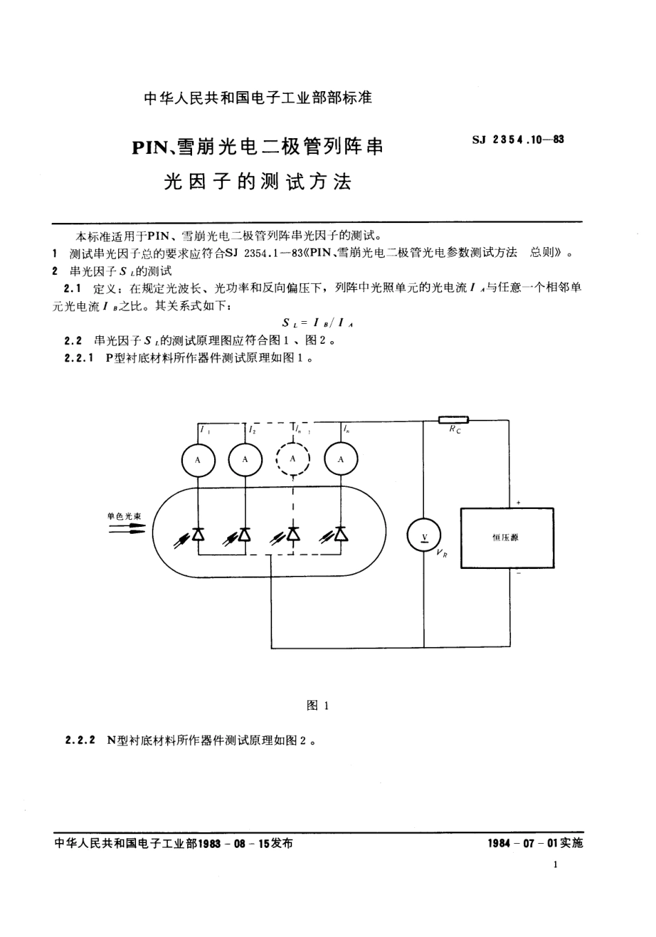 SJ 2354.10-1983 PIN、雪崩光电二极管列陈串光因子的测试方法.pdf_第1页